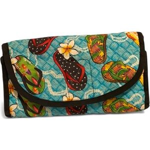 Retro Beach Sandals Fabric Tri-fold Wallet Coupon Holder w/FREE Sandals Pendant